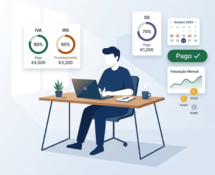Freelancer a gerir impostos com FreelancerPT — IVA, IRS e SS organizados
